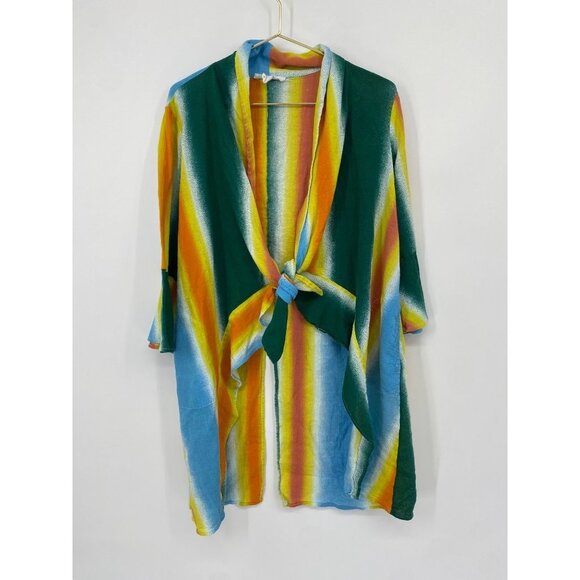 BCBGENERATION WOMEN'S STRIP COVER UP KIMONO BELL SLEEVE SIZE XL FRONT TIE - Picture 1 of 6